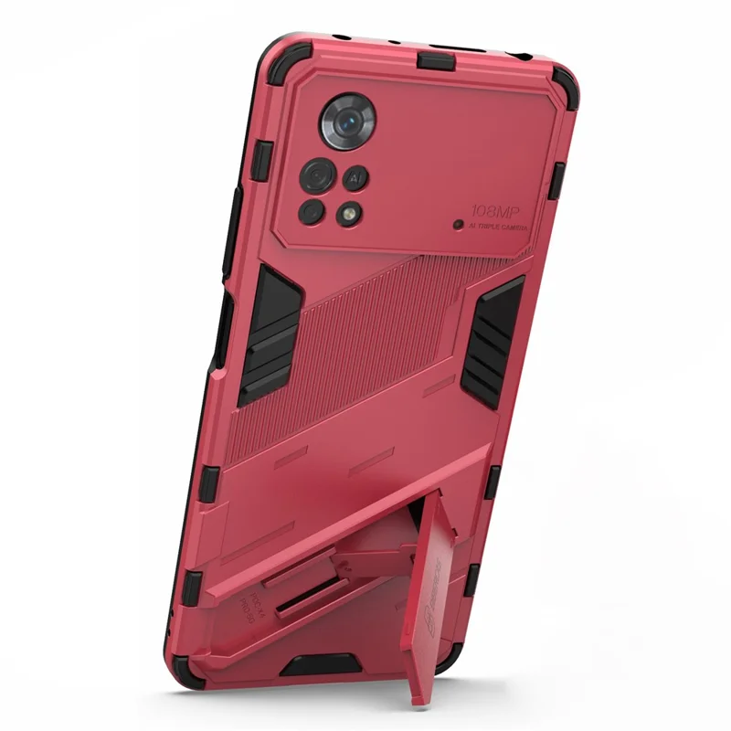 For Xiaomi Poco X4 Pro 5G Double Layer Design TPU+PC Case Kickstand Heavy Duty Armor Cover - Rose