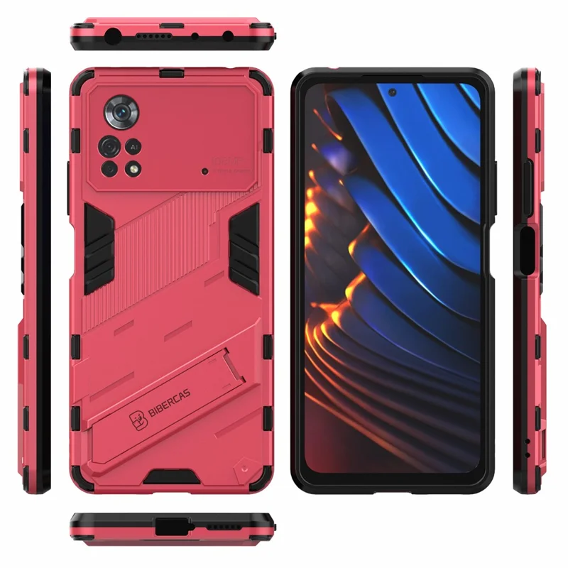 For Xiaomi Poco X4 Pro 5G Double Layer Design TPU+PC Case Kickstand Heavy Duty Armor Cover - Rose
