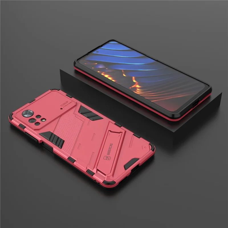 For Xiaomi Poco X4 Pro 5G Double Layer Design TPU+PC Case Kickstand Heavy Duty Armor Cover - Rose