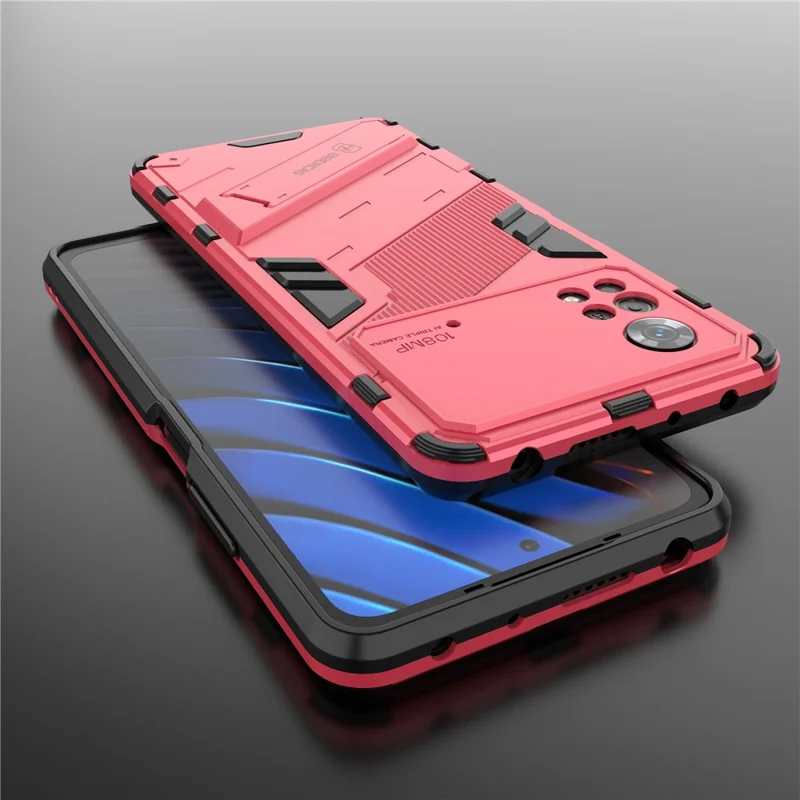 For Xiaomi Poco X4 Pro 5G Double Layer Design TPU+PC Case Kickstand Heavy Duty Armor Cover - Rose