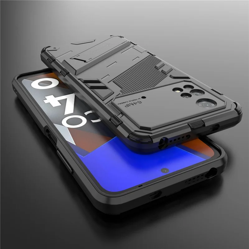 Для Xiaomi Poco M4 Pro 4G Kickstand Design Drop Protective Cover Soft TPU Tough PC Shockproof Phone Case - Черный