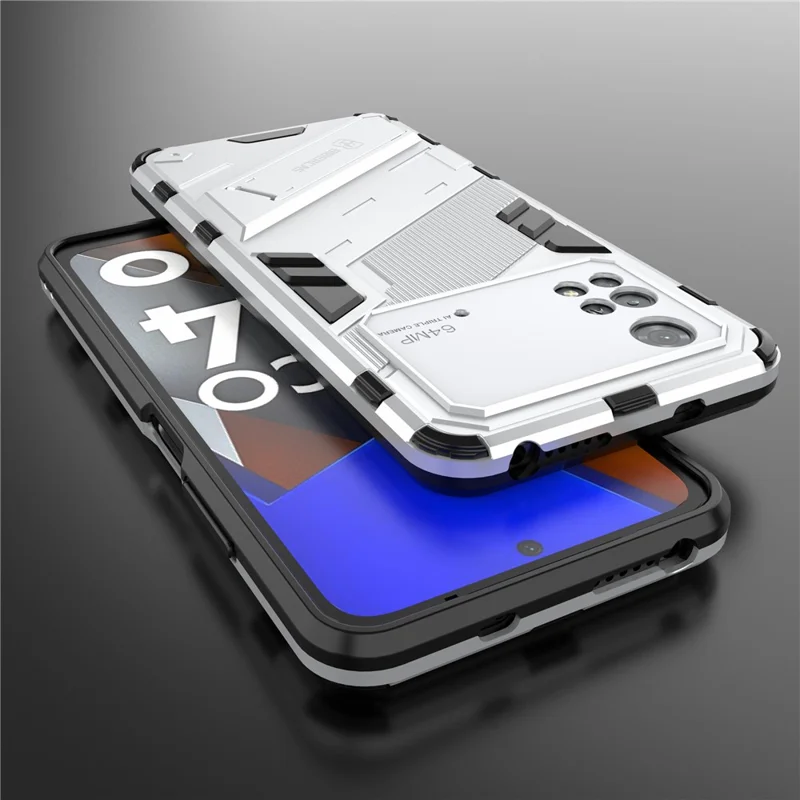 For Xiaomi Poco M4 Pro 4G Kickstand Design Drop Protective Cover Soft TPU Tough PC Shockproof Phone Case - White