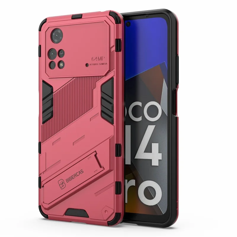 For Xiaomi Poco M4 Pro 4G Kickstand Design Drop Protective Cover Soft TPU Tough PC Shockproof Phone Case - Rose
