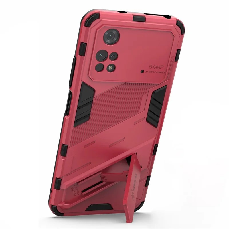 For Xiaomi Poco M4 Pro 4G Kickstand Design Drop Protective Cover Soft TPU Tough PC Shockproof Phone Case - Rose