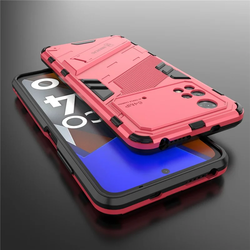 For Xiaomi Poco M4 Pro 4G Kickstand Design Drop Protective Cover Soft TPU Tough PC Shockproof Phone Case - Rose