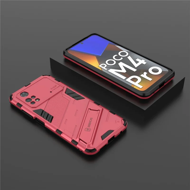 For Xiaomi Poco M4 Pro 4G Kickstand Design Drop Protective Cover Soft TPU Tough PC Shockproof Phone Case - Rose