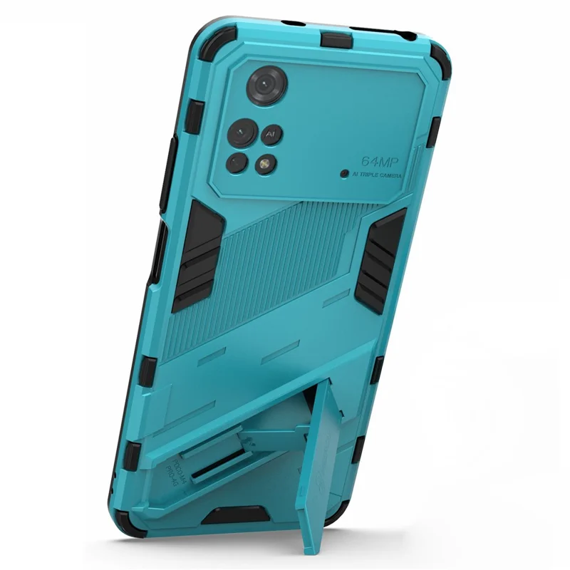 For Xiaomi Poco M4 Pro 4G Kickstand Design Drop Protective Cover Soft TPU Tough PC Shockproof Phone Case - Baby Blue