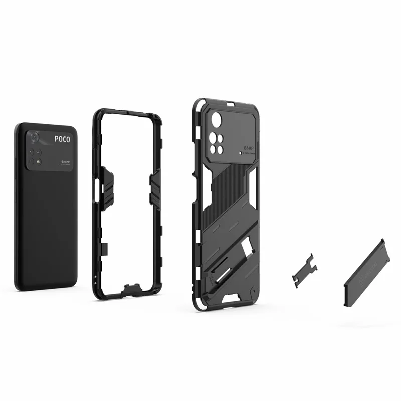 For Xiaomi Poco M4 Pro 4G Kickstand Design Drop Protective Cover Soft TPU Tough PC Shockproof Phone Case - Baby Blue