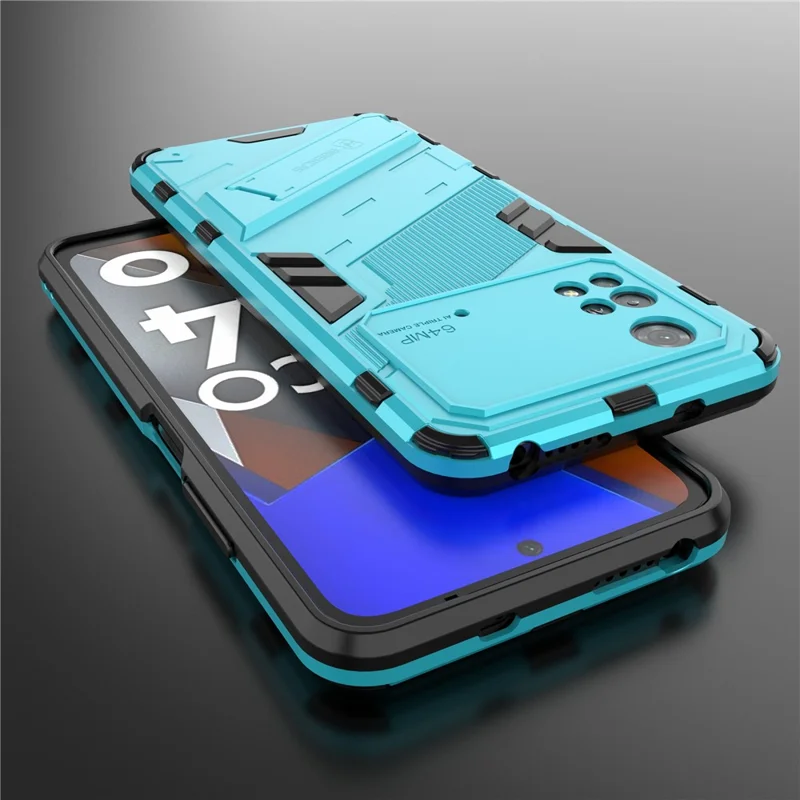 For Xiaomi Poco M4 Pro 4G Kickstand Design Drop Protective Cover Soft TPU Tough PC Shockproof Phone Case - Baby Blue
