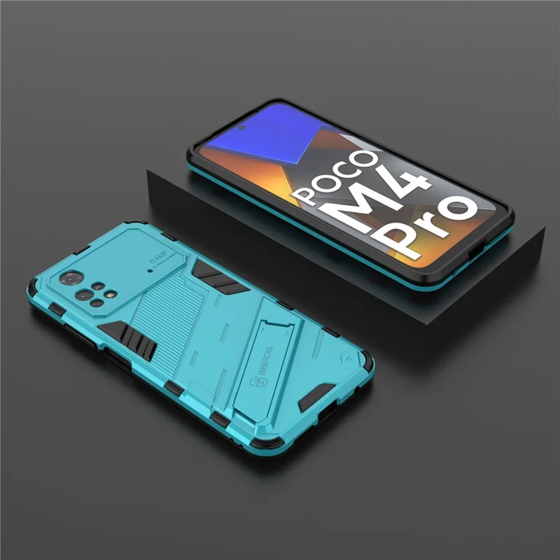 For Xiaomi Poco M4 Pro 4G Kickstand Design Drop Protective Cover Soft TPU Tough PC Shockproof Phone Case - Baby Blue