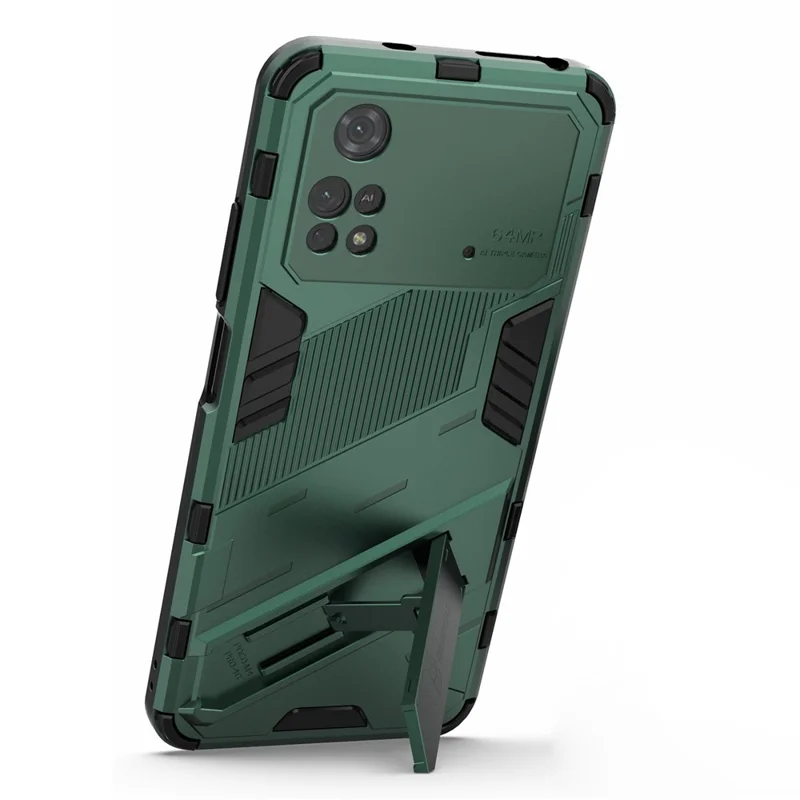 For Xiaomi Poco M4 Pro 4G Kickstand Design Drop Protective Cover Soft TPU Tough PC Shockproof Phone Case - Green