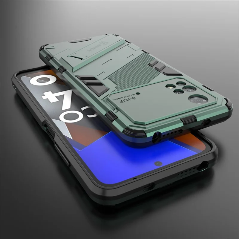 For Xiaomi Poco M4 Pro 4G Kickstand Design Drop Protective Cover Soft TPU Tough PC Shockproof Phone Case - Green