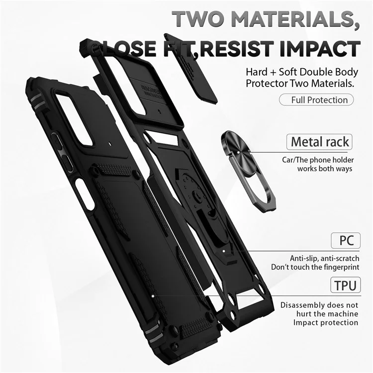 Per Xiaomi Poco M4 Pro 4G anello di supporto in metallo Custodia protettiva in PC duro + TPU antiurto - Nero