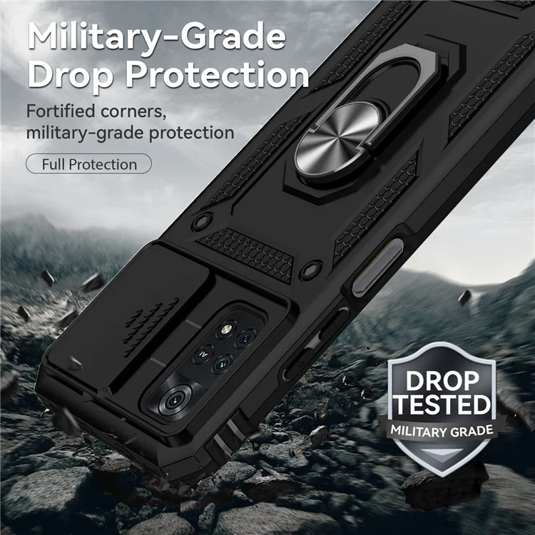 Per Xiaomi Poco M4 Pro 4G anello di supporto in metallo Custodia protettiva in PC duro + TPU antiurto - Nero