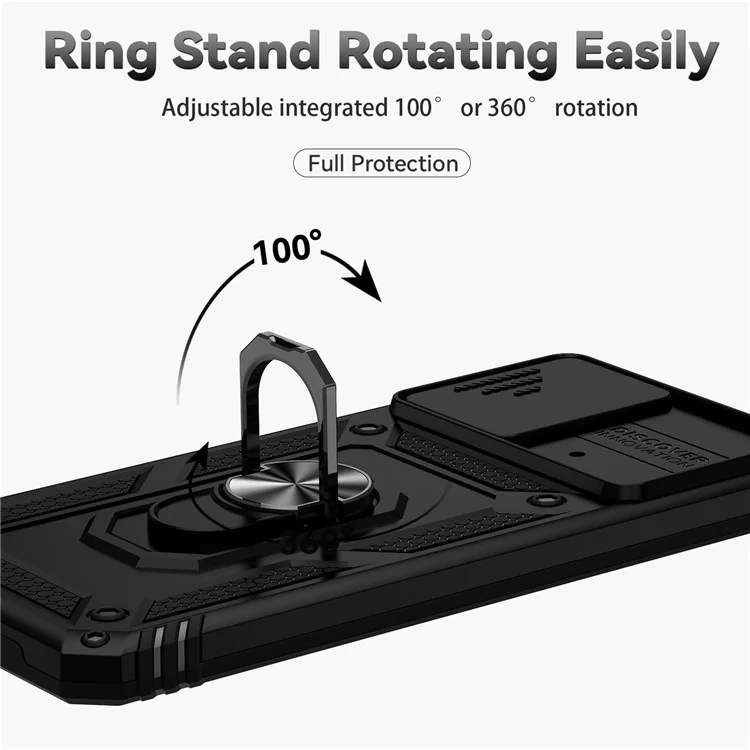 Per Xiaomi Poco M4 Pro 4G anello di supporto in metallo Custodia protettiva in PC duro + TPU antiurto - Nero
