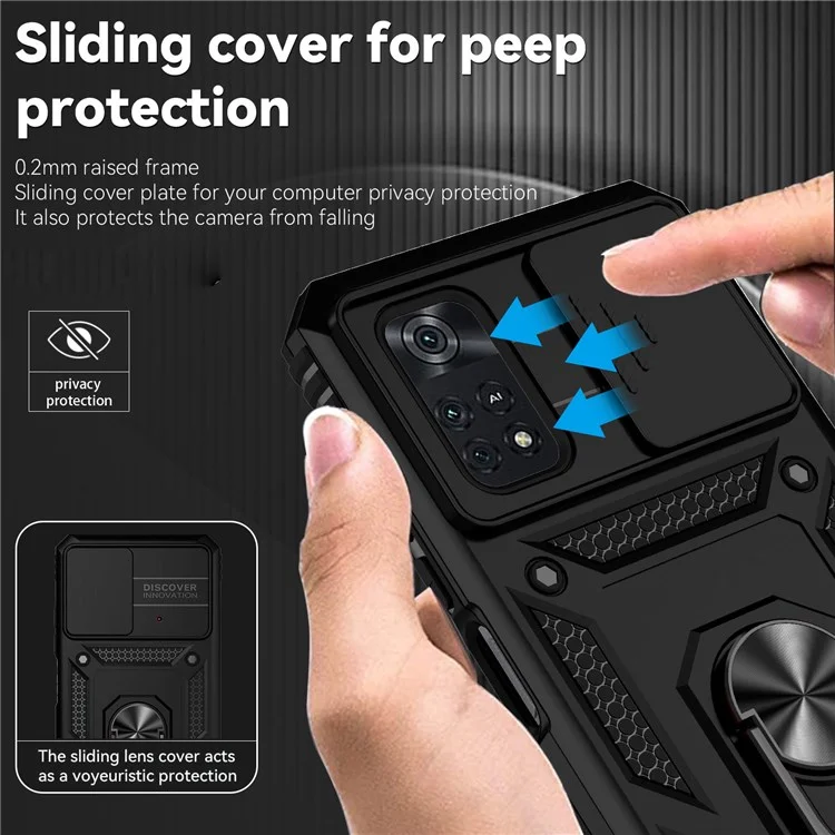Per Xiaomi Poco M4 Pro 4G anello di supporto in metallo Custodia protettiva in PC duro + TPU antiurto - Nero
