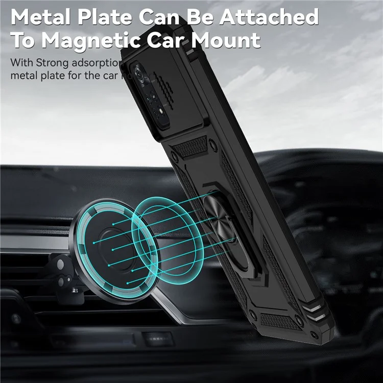 Per Xiaomi Poco M4 Pro 4G anello di supporto in metallo Custodia protettiva in PC duro + TPU antiurto - Nero