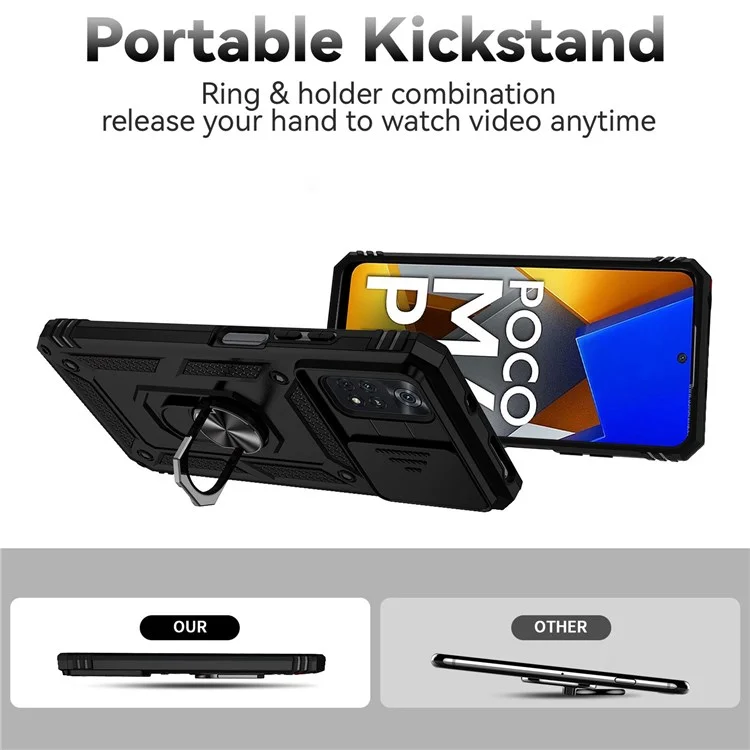 Per Xiaomi Poco M4 Pro 4G anello di supporto in metallo Custodia protettiva in PC duro + TPU antiurto - Nero
