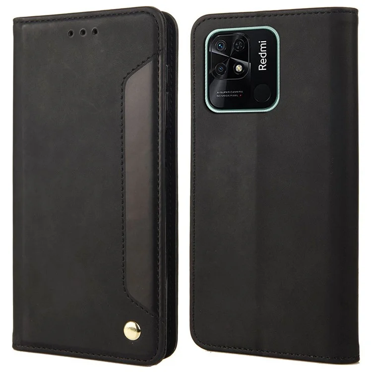 Per Xiaomi Redmi 10C Sentimento Del Portafoglio Antipasto Spiring Casella di Telefono in Pelle di Giunzione - Nero