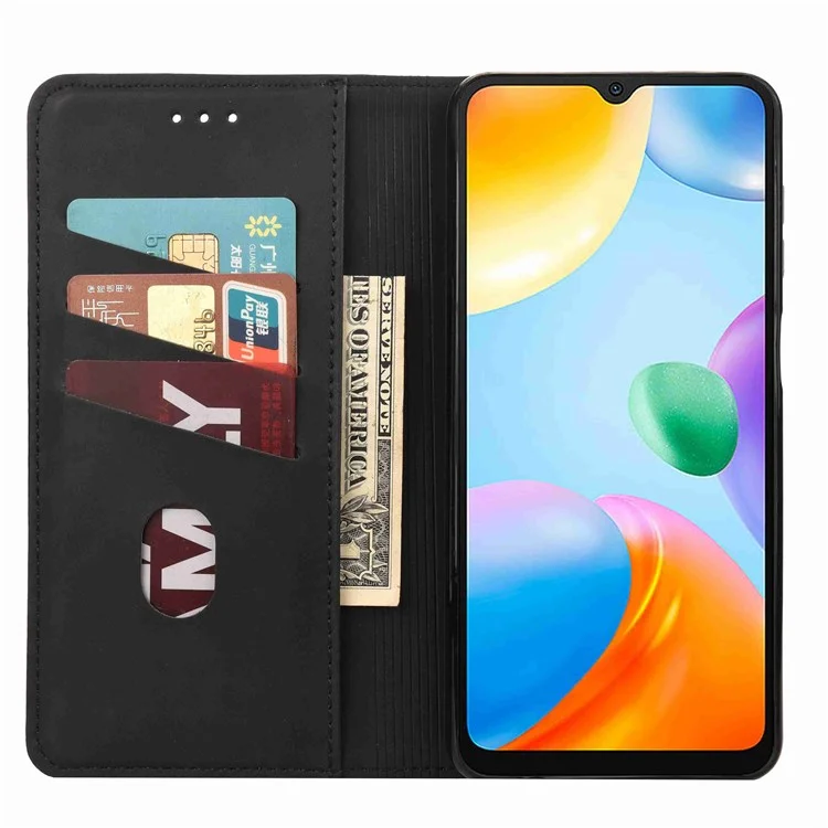 Per Xiaomi Redmi 10C Sentimento Del Portafoglio Antipasto Spiring Casella di Telefono in Pelle di Giunzione - Nero