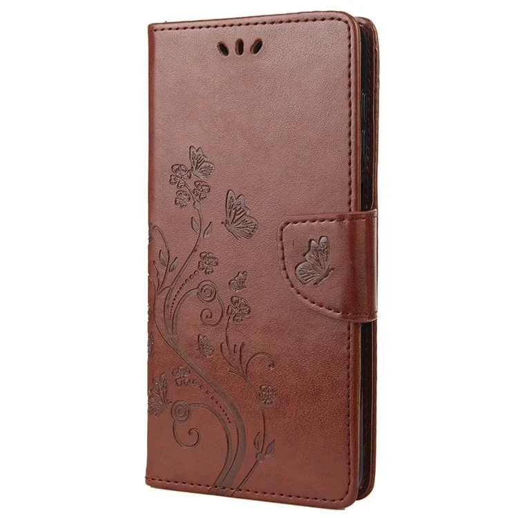 Для Xiaomi Redmi 10C Butterfly Flower Imprinted Folio Flip PU Leather Case Stand Wallet Cover - коричневый