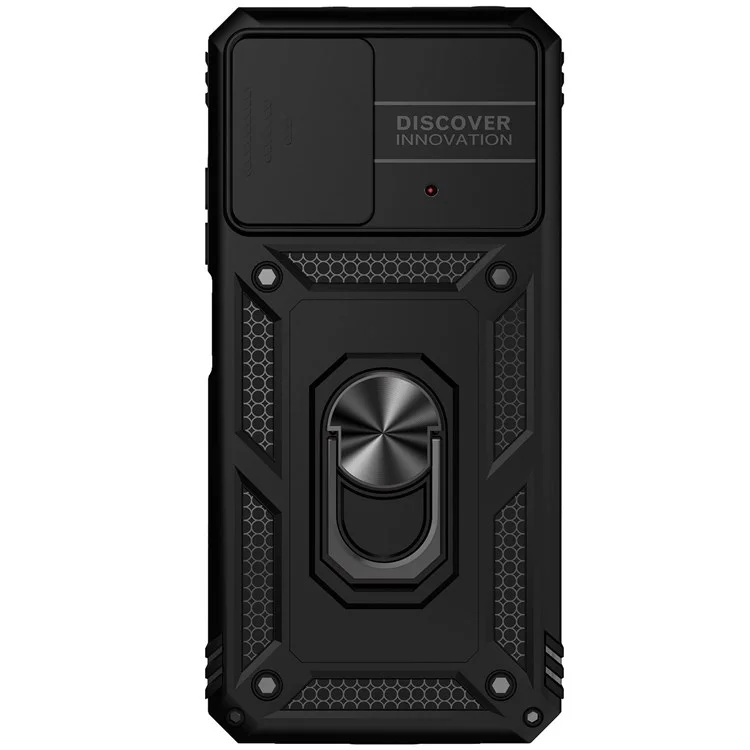 Per Xiaomi Poco X4 Pro 5G Custodia Protettiva Slider per Fotocamera Copertina Dura PC + Morbida TPU Protettore per Telefono con Anello Supporto - Nero