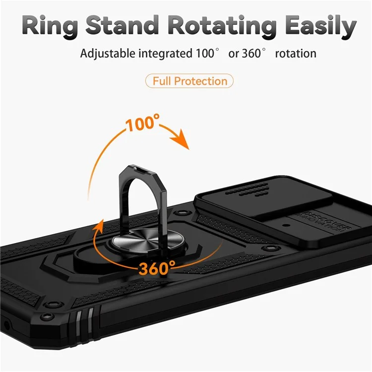 Per Xiaomi Poco X4 Pro 5G Custodia Protettiva Slider per Fotocamera Copertina Dura PC + Morbida TPU Protettore per Telefono con Anello Supporto - Nero