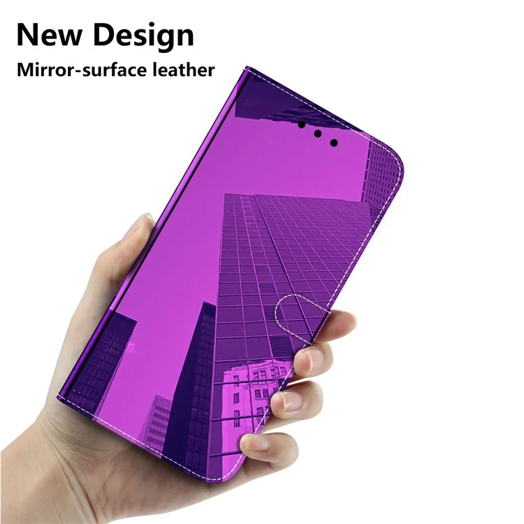 Per Xiaomi Redmi Note 11e 5G / Redmi 10 5G / Redmi 10 Prime+ 5G Simula Una Custodia Pieghevole in Pelle Simile a Uno Specchio. - Viola