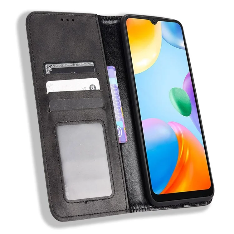 Caso Protector de Cuero Retro pu Para Xiaomi Redmi 10c Mosaico Imprimido Folio Flip Cubierta Auto Magnético Capilla de Soporte Cerrado Con Billetera - Negro