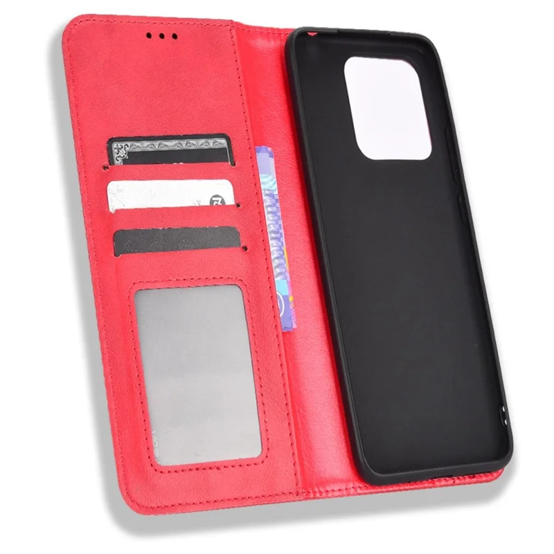 Retro PU Leather Protective Case for Xiaomi Redmi 10C 4G Mosaic Imprinted Folio Flip Cover Auto Magnetic Closed Stand Shell with Wallet - Red