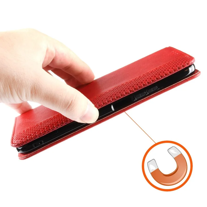 Retro PU Leather Protective Case for Xiaomi Redmi 10C 4G Mosaic Imprinted Folio Flip Cover Auto Magnetic Closed Stand Shell with Wallet - Red