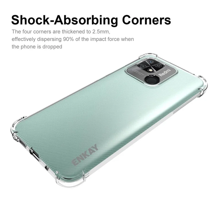 Enkay Hat Prince Para Xiaomi Redmi 10C/10 (India) Anti-slip Edge TPU Case Crystal Clear Slim Cover Four Corner Fall Protection Case