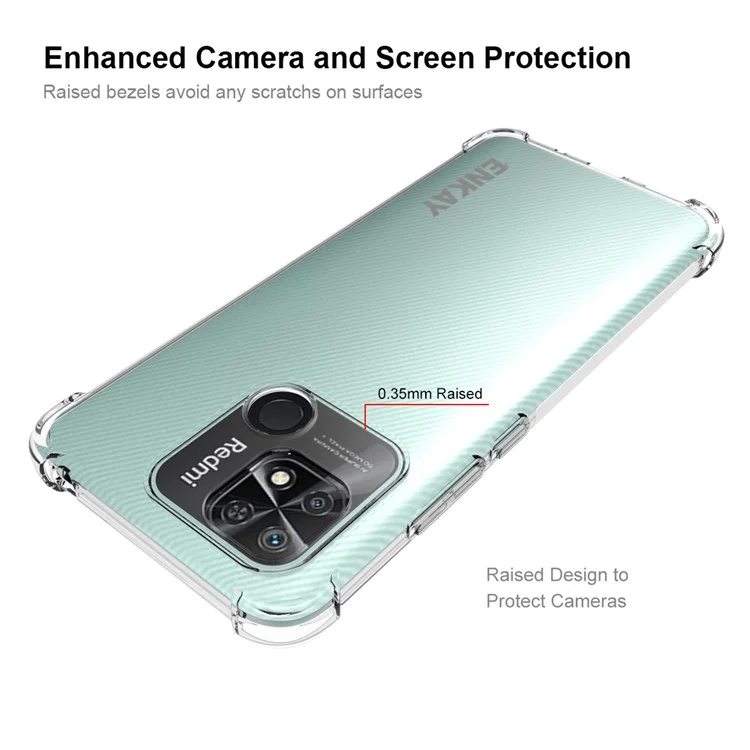 Enkay Hat Prince Para Xiaomi Redmi 10C/10 (India) Anti-slip Edge TPU Case Crystal Clear Slim Cover Four Corner Fall Protection Case