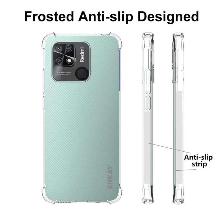 Enkay Hat Prince Para Xiaomi Redmi 10C/10 (India) Anti-slip Edge TPU Case Crystal Clear Slim Cover Four Corner Fall Protection Case
