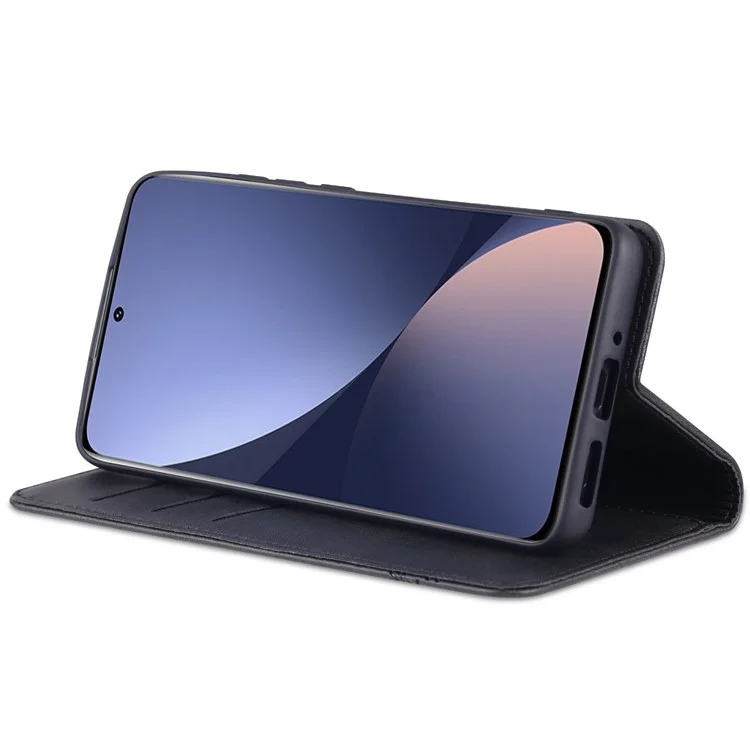 AZNS Per Xiaomi 12/12x/12s 5G Funzione di Supporto Per Telefono in Pelle Testurizzata Ben Protetta Funzione Magnetica Auto-assorbed Cover Con Portafoglio - Nero