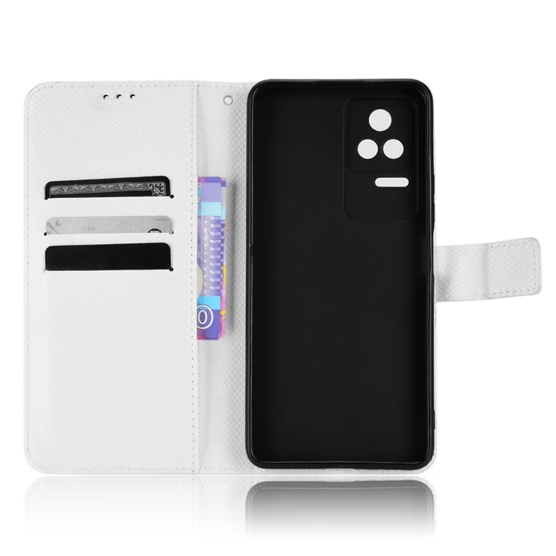 For Xiaomi Redmi K50/K50 Pro Diamond Texture PU Leather Well-protected Phone Case Wallet Stand Cover with Strap - White
