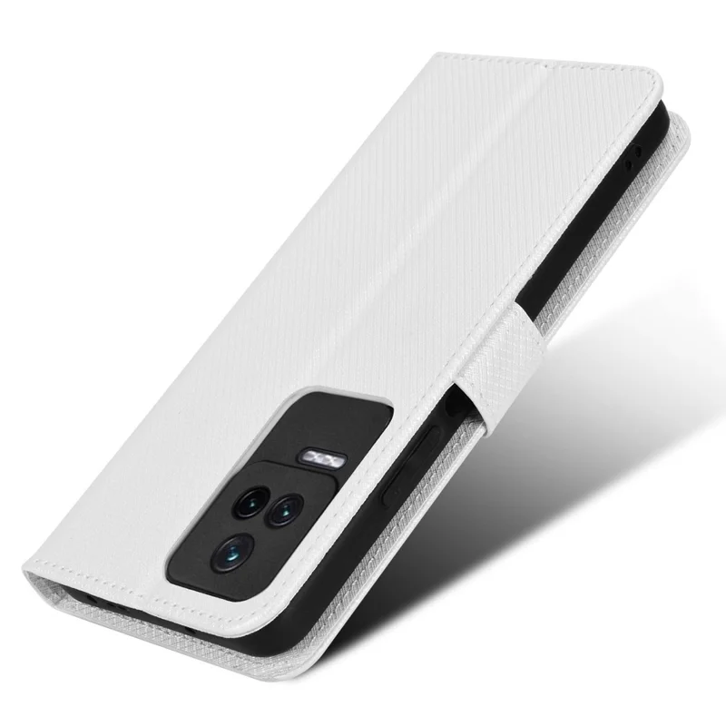 For Xiaomi Redmi K50/K50 Pro Diamond Texture PU Leather Well-protected Phone Case Wallet Stand Cover with Strap - White