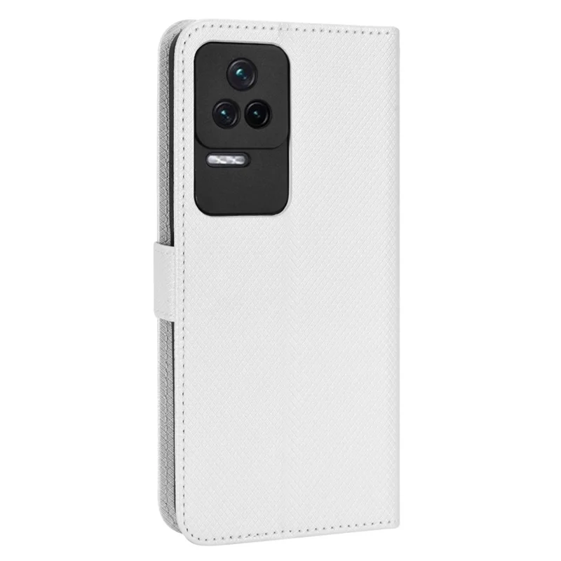 For Xiaomi Redmi K50/K50 Pro Diamond Texture PU Leather Well-protected Phone Case Wallet Stand Cover with Strap - White