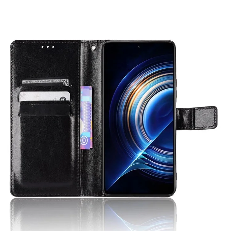 Para Xiaomi Redmi K50/K50 Pro Pulseira de Pulso Magnético Caixa de Celular de Couro Dividido Textura Crazy Horse Stand Phone Protetive Shell - Preto