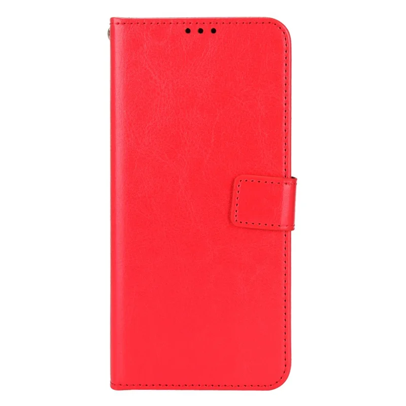 For Xiaomi Redmi K50/K50 Pro Wrist Strap Magnetic Split Leather Wallet Phone Case Crazy Horse Texture Stand Protective Phone Shell - Red