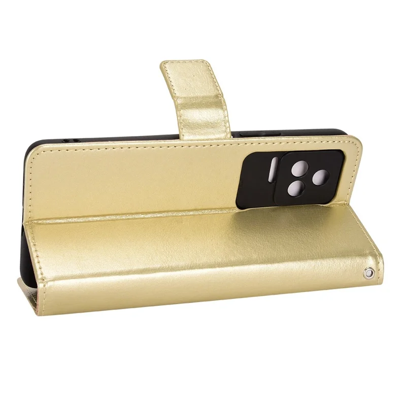 For Xiaomi Redmi K50/K50 Pro Wrist Strap Magnetic Split Leather Wallet Phone Case Crazy Horse Texture Stand Protective Phone Shell - Gold