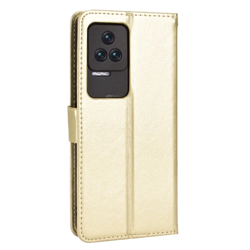 For Xiaomi Redmi K50/K50 Pro Wrist Strap Magnetic Split Leather Wallet Phone Case Crazy Horse Texture Stand Protective Phone Shell - Gold