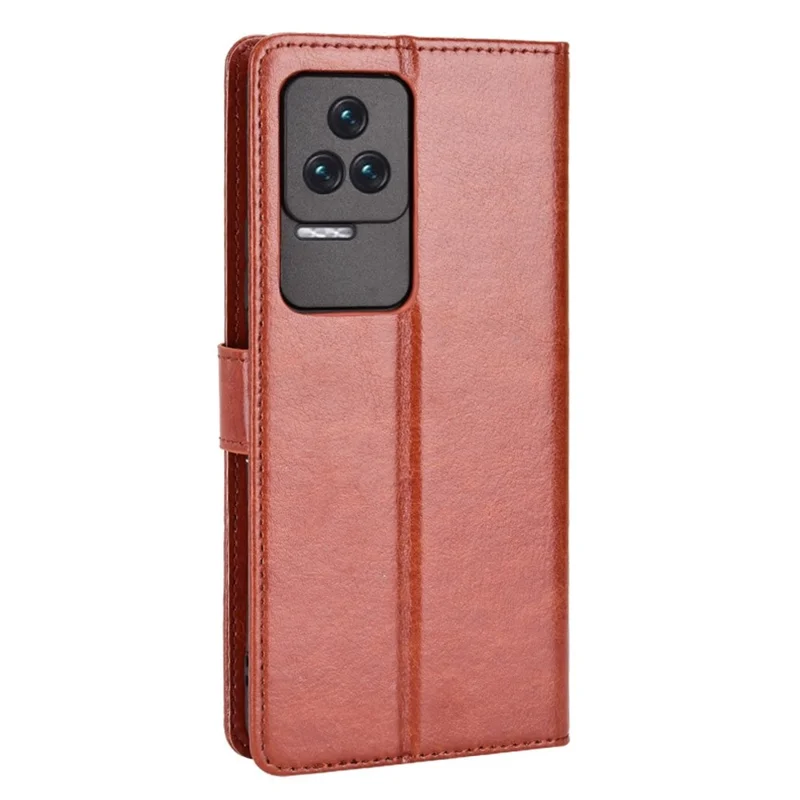 For Xiaomi Redmi K50/K50 Pro Wrist Strap Magnetic Split Leather Wallet Phone Case Crazy Horse Texture Stand Protective Phone Shell - Brown