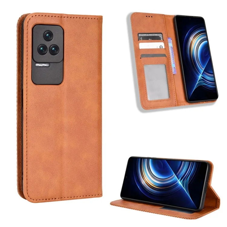 Para Xiaomi Redmi K50/K50 Pro Mosaic Impresión Retro Case de Teléfono Retro PU Cubierta Magno Autobsorada Auto - Marrón