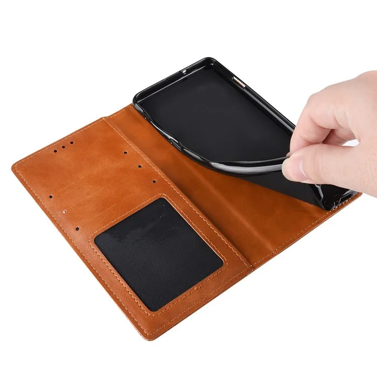 Für Xiaomi Redmi K50/K50 Pro Mosaic Eingeprägtes Retro-telefongehäuse PU Leder-ständer Brieftasche Magnetische Automatische Abdeckung - Braun