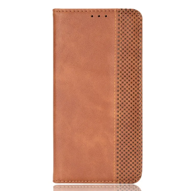 For Xiaomi Redmi K50/K50 Pro Mosaic Imprinted Retro Phone Case PU Leather Stand Wallet Magnetic Auto-absorbed Cover - Brown