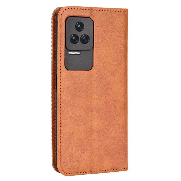 For Xiaomi Redmi K50/K50 Pro Mosaic Imprinted Retro Phone Case PU Leather Stand Wallet Magnetic Auto-absorbed Cover - Brown