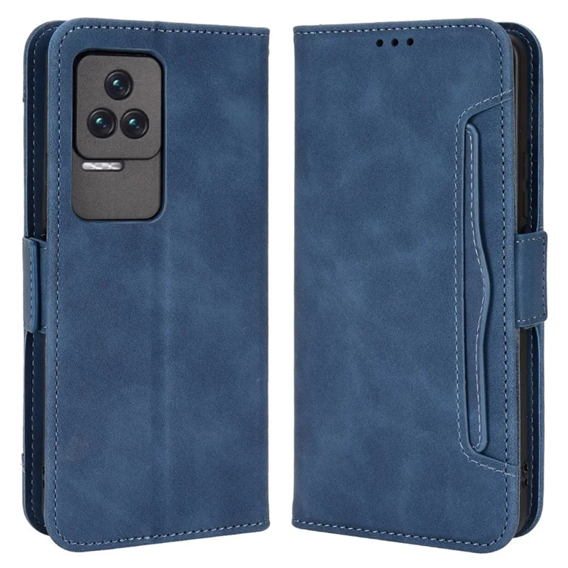 For Xiaomi Redmi K50/K50 Pro Multiple Card Slots Phone Case Wallet PU Leather Foldable Stand Protective Cover - Blue