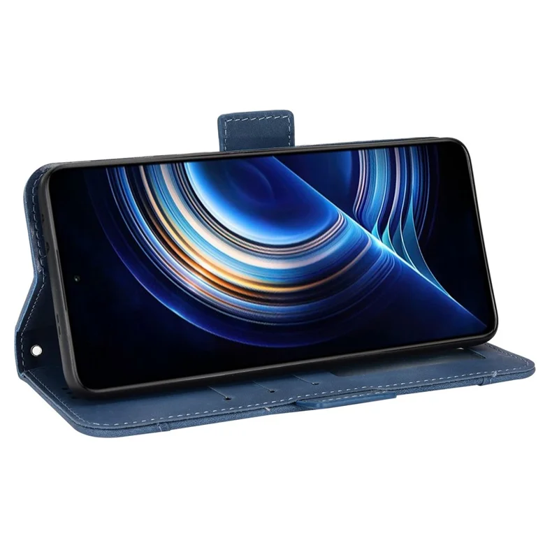 For Xiaomi Redmi K50/K50 Pro Multiple Card Slots Phone Case Wallet PU Leather Foldable Stand Protective Cover - Blue