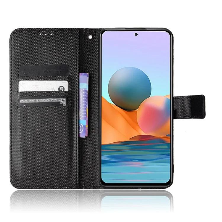 For Xiaomi Redmi Note 10 Pro 4G (India)/(Global) Full Protection PU Leather Diamond Texture Wallet Stand Phone Case - Black